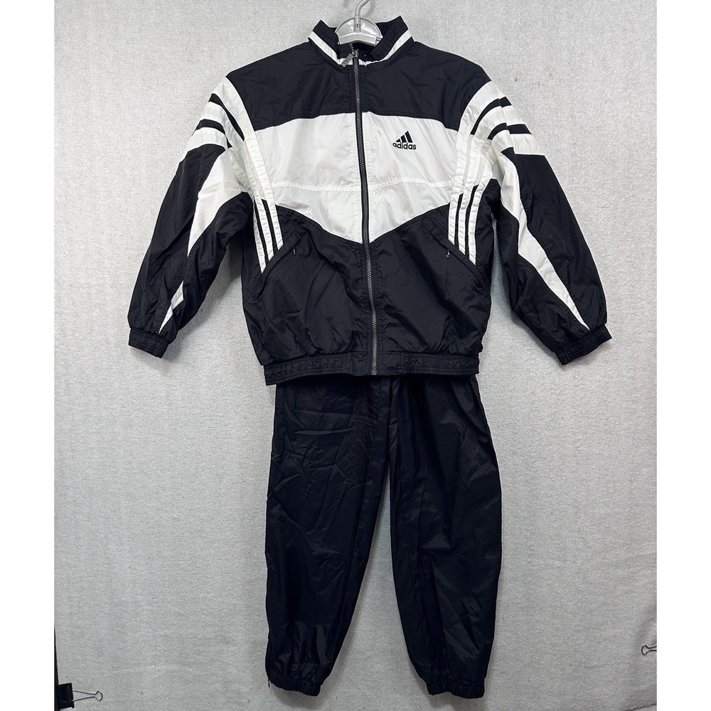 Vintage 90's Adidas Track Suit 3 Stripe Large Black And White Mens Windbreaker